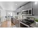Modern kitchen features gray cabinets, stainless steel appliances, and granite countertops at 152 S Jackson St, Denver, CO 80209