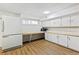 Bright basement kitchen area with ample storage and counter space, plus new refrigerator at 7492 W Cedar Cir, Lakewood, CO 80226