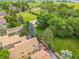 An aerial view showcasing the home's proximity to a park, with mature trees and a large grass area at 76 Mineola Ct, Boulder, CO 80303
