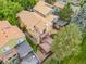 An aerial view showing the home's layout and features, including the deck and green yard space at 76 Mineola Ct, Boulder, CO 80303