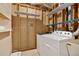 Functional laundry area equipped with a modern washer and dryer, and shelving for ample storage at 76 Mineola Ct, Boulder, CO 80303