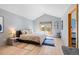 Main bedroom with a vaulted ceiling, large window, and tasteful decor, offering a serene and comfortable retreat at 293 Settlers Dr, Breckenridge, CO 80424