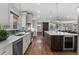 Modern kitchen with sleek white cabinets, a large island, and stainless steel appliances at 2717 S Langley Ct, Denver, CO 80210