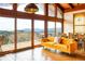 Bright living room with hardwood floors, large windows showcasing mountain views, and a stylish yellow sofa at 393 Dixon Rd, Boulder, CO 80302