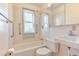 Clean bathroom with a shower/tub combo, sink, and toilet at 13581 Sable Blvd, Brighton, CO 80601