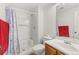 Bathroom has a shower-tub combo and vanity sink at 1771 W 53Rd Pl # 1, Denver, CO 80221