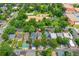 Aerial view of the property and the surrounding neighborhood, located near a park at 2829 N Franklin St, Denver, CO 80205