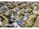 An aerial view of a home highlighting the neighborhood, landscaping, and nearby street at 3860 S Elkhart St, Aurora, CO 80014