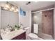 Charming bathroom features a glass shower, vanity, and window at 2836 Cherry St, Denver, CO 80207