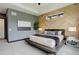 Modern bedroom with stylish wood accent wall, neutral color palette, and sleek platform bed at 3436 W 154Th Ave, Broomfield, CO 80023