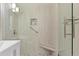 Modern bathroom showcasing beautiful tiled shower with seating at 320 S Ames St # 5, Lakewood, CO 80226