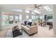 Bright living room with large windows, vaulted ceilings, and an open concept design leading to an outdoor patio at 5855 Rustic Knolls Dr, Boulder, CO 80301
