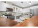 Modern kitchen with stainless steel appliances, white cabinets, a stylish island, and a subway tile backsplash at 1630 N Clarkson St # 110, Denver, CO 80218