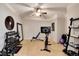 Bright exercise room complete with weights, exercise bike, and TV for workouts at 9629 Silent Hills Ln, Lone Tree, CO 80124