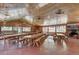 Spacious meeting room with vaulted wood ceilings, offering ample seating and natural light at 85 Revett Dr # 40, Breckenridge, CO 80424