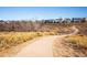 Community walking path with native landscaping and neighborhood in the background at 9839 Foxhill Cir, Highlands Ranch, CO 80129