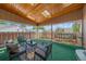 Relaxing covered patio with outdoor seating, a wooden ceiling, and peaceful views of the fenced backyard at 31 Irene Ct, Broomfield, CO 80020