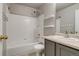 Bathroom featuring a shower/tub combination with modern vanity and fixtures at 9737 Canberra Ct, Highlands Ranch, CO 80130