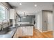 A beautifully designed kitchen with stainless steel sink, white cabinets, and hardwood floors at 9737 Canberra Ct, Highlands Ranch, CO 80130