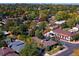 Aerial view of neighborhood showcasing tree-lined streets, single Gathering homes and the cityscape at 6490 E Dakota Ave, Denver, CO 80224