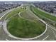 Aerial view of park, with green grass, walking path, in a planned community at 5434 N Xenia St, Denver, CO 80238