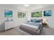 Bright bedroom featuring two windows, a neutral-toned bed with blue accents, and contemporary decor at 2767 W 38Th Ave, Denver, CO 80211