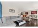 Open-concept living area featuring modern furnishings, hardwood floors, and a seamless transition to the dining space at 6836 E Briarwood Dr, Centennial, CO 80112