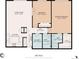Detailed floor plan showcasing a 1100 sq ft layout, including kitchen, living room, bedrooms, and bathrooms at 725 S Alton Way # 9C, Denver, CO 80247