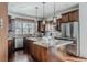Kitchen with dark wood cabinets, granite countertops, stainless steel appliances, and an island at 869 Bluestem Ln, Louisville, CO 80027
