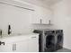 Well-equipped laundry room with ample counter space, modern appliances, and built-in cabinets at 5831 Galena St, Denver, CO 80238