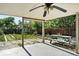Relaxing covered patio with ceiling fan and view of the spacious backyard and garden area at 4315 S Elati St, Englewood, CO 80110