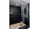 Modern shower with pebble flooring, sleek black tile walls, and a frameless glass door at 747 N Downing St, Denver, CO 80218