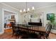 Formal dining room featuring a dark wood table, black chairs, and decorative lighting fixtures at 747 N Downing St, Denver, CO 80218