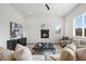 Comfortable living room with a fireplace, large windows, and neutral color palette at 919 Russell St, Golden, CO 80401