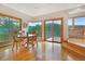 Bright dining area with hardwood floors and large windows offering picturesque views, creating a peaceful and inviting ambiance at 2398 Bitterroot Ln, Golden, CO 80401