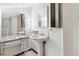 Bathroom with pedestal sink and vanity at 8478 Prairie Clover Way, Parker, CO 80134