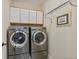 Convenient laundry room with front-loading washer and dryer and storage cabinets at 6874 Raspberry Run, Littleton, CO 80125