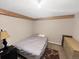 A simple bedroom with a bed, a dresser, and a nightstand next to the bed and a carpet at 3782 S Genoa Cir # A, Aurora, CO 80013