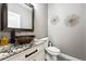 Stylish half bathroom featuring a modern vanity, sleek fixtures, and decorative accents at 156 Chapel Hill Cir, Brighton, CO 80601