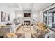 Cozy living room with fireplace, neutral furniture, and sliding glass doors at 1131 S York St, Denver, CO 80210
