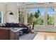 Cozy living room featuring a comfortable leather sofa and oversized windows at 182 Ridge Rd, Boulder, CO 80303
