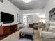 Modern living room with open space, big TV, and a neutral palette for a cozy feel at 891 14Th St # 3510, Denver, CO 80202