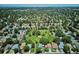 Expansive aerial shot featuring a well-maintained neighborhood with mature trees, green spaces, and community park at 12651 E Bates Cir, Aurora, CO 80014