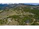 Expansive aerial view of a modern home surrounded by a lush forest and a majestic mountain backdrop at 586 Alpine Way, Idaho Springs, CO 80452