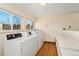 Laundry room with multiple machines, folding station, large windows, and bright interior at 7020 E Girard Ave # 209, Denver, CO 80224