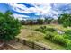 Backyard view across open space with a wooden fence and established trees from an elevated patio space at 4688 Cedar Glen Pl, Castle Rock, CO 80109