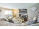 Cozy living room featuring a fireplace, large sectional sofa, and natural light at 529 Olympia Ave, Longmont, CO 80504