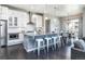 Modern kitchen with white cabinets, a gray island with seating, and stainless steel appliances at 578 Sage Grouse Cir, Castle Rock, CO 80109