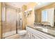 Updated bathroom showcasing granite counters, a tiled shower, and modern fixtures at 5549 Lake Gulch Rd, Castle Rock, CO 80104