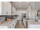 Bright, modern kitchen with white cabinets, stainless steel appliances, and dark backsplash at 3256 Offbeaten Pl, Castle Rock, CO 80108